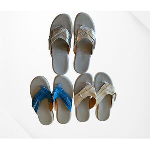 Bundle of 3 Thong Slide Size 39 Blue White Silver Comfort Sandals NWOT